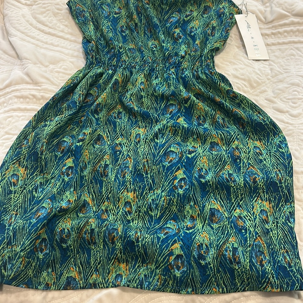 Peacock Feather Print Silky Sundress-sz M-NWT - Picture 5 of 13